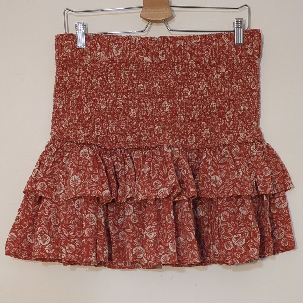 LOFT Rust & White Floral Mini Skirt